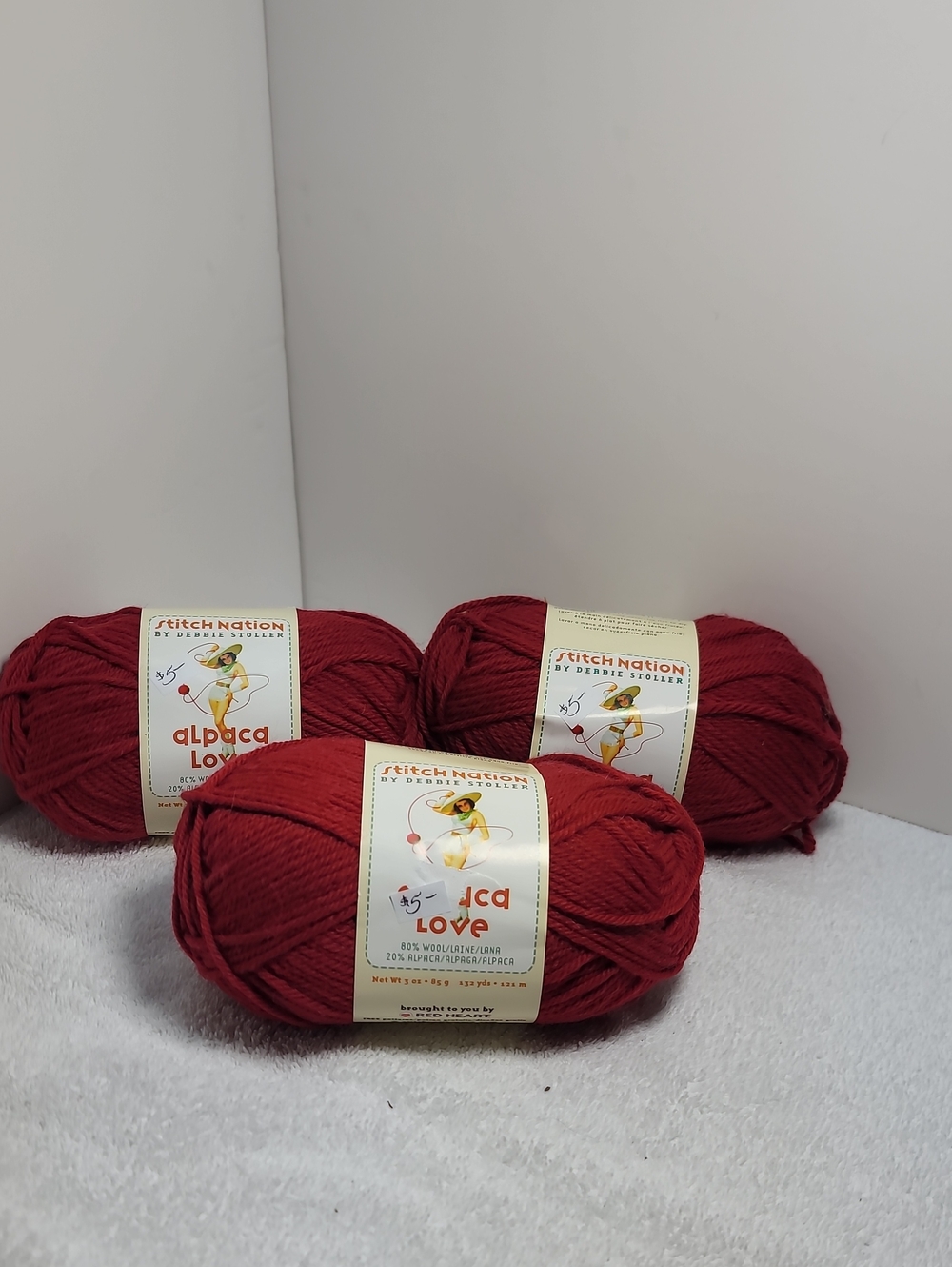 Alpaca Love Yarn - Deep Red - 3 Balls - NWT
